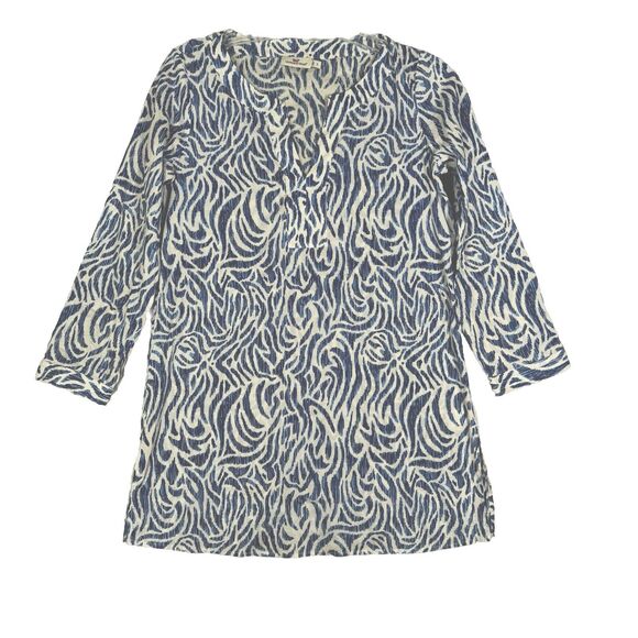 Vineyard Vines Shirt Womens Small White Blue Abstract Zebra Print Tunic Preppy - Picture 1 of 8